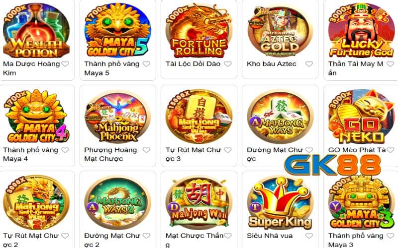 Nhiều tựa game nổi bật tại Nổ hũ GK88